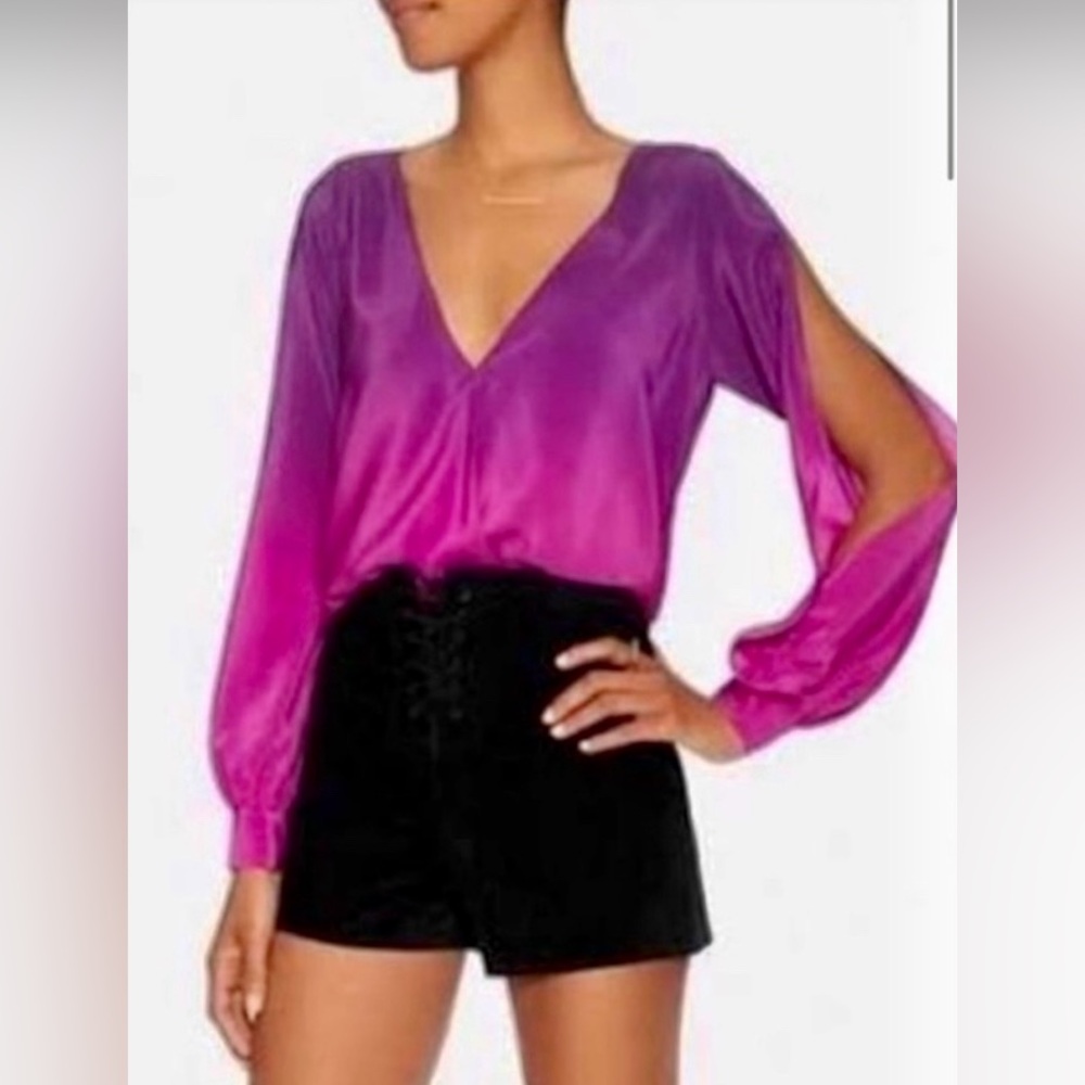 JAYGODFREY Fuchsia Purple Satin V-Neck Blouse